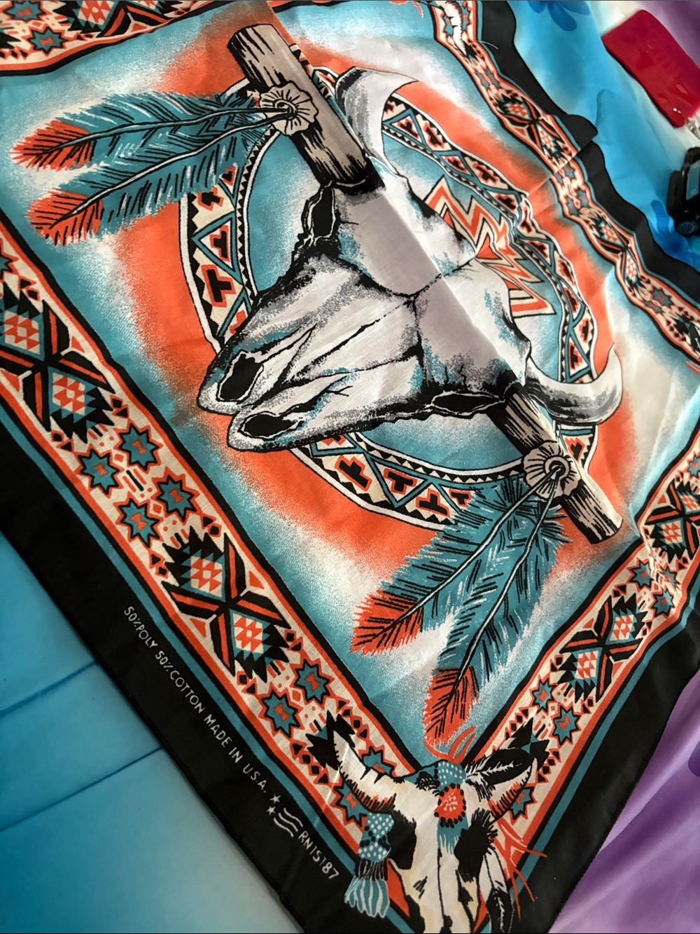 VTG Native American USA Southwestern Skull 1980s Bandana NEW